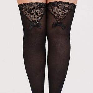 TORRID BLK LACE TRIMMED THIGH HIGH TIGHTS 3X-4X